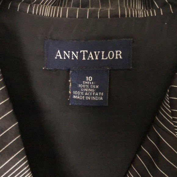 Black and gray striped button down silk blouse - Picture 2 of 4